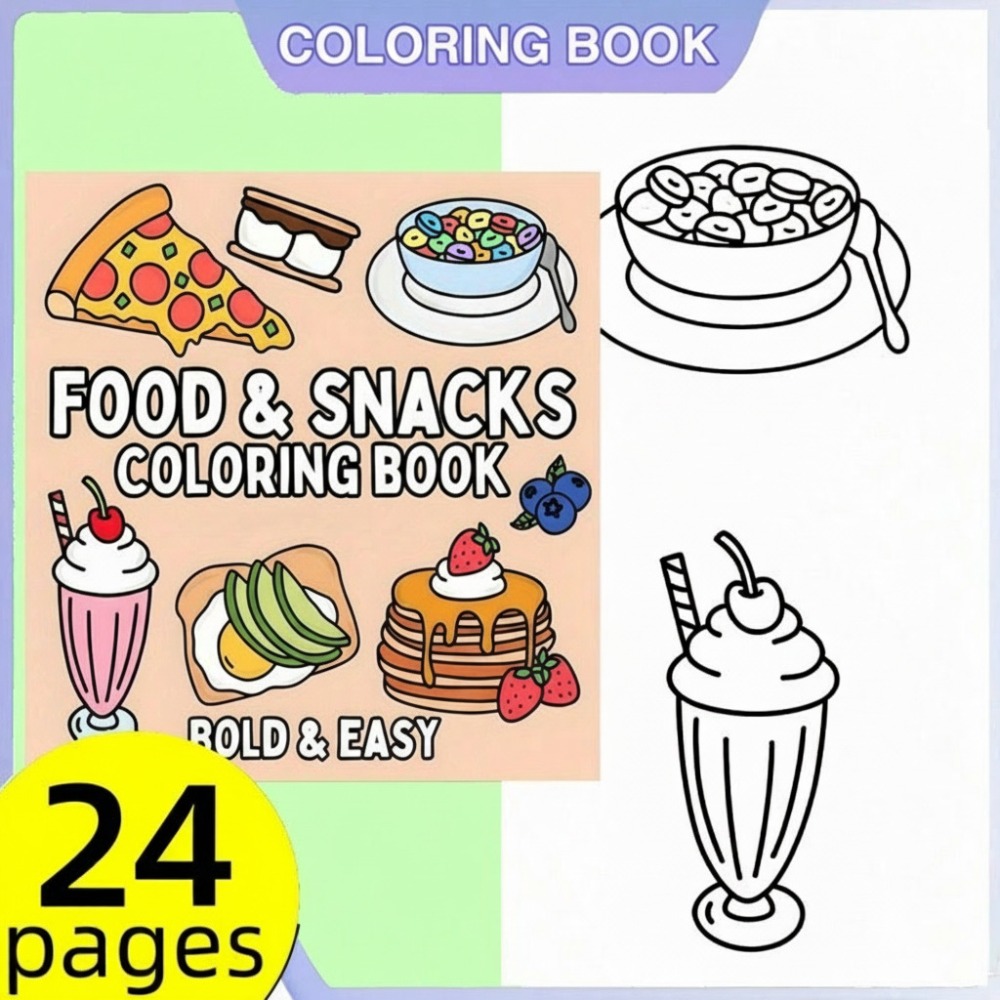 Food And Snacks Coloring Book Bold And Easy - Kolorowanka z jedzeniami i przekąskami, prosta